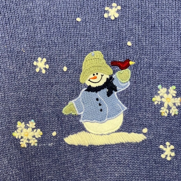 Croft & Barrow L Blue Snowman Winter Christmas Cardigan Embroidered EUC Sweater - Picture 14 of 14